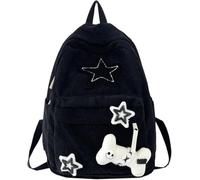 Niedlicher Rucksack mit Zubehör Star Y2K Kawaii Ästhetische Flauschige Cord Dayback Tasche Plüsch Pin (schwarz,Einheitsgröße)