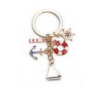 Niedlicher Schlüsselanhänger für Nautik, Geschenk für Freunde, Schwestern, Tante oder Reiseliebhaber, Anhänger, Leuchtturm, Rettungsring, Bootsrad und Anker, silber, Small