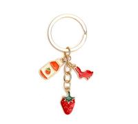 Niedlicher Schlüsselanhänger Hase mit Erdbeer-Milch Design, Bunny Keychain für Frauen, Süße Geschenkidee für Freundin, Schwester, Geburtstagsgeschenk, Tier-Schlüsselanhänger für Tierliebhaber