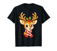 Niedlicher Weihnachts-Rentier rot gestreifter Schal Urlaub Charakter Preisgünstiges Grafik-T-Shirt