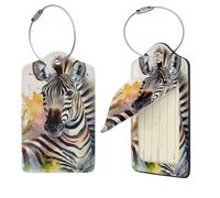 Niedlicher Zebra-Aquarell-Gepäckanhänger für Koffer, 1 Kofferanhänger, Identifikator, Reisetaschenanhänger für Gepäck, Reiseanhänger, Gepäckanhänger, Leder-Namens-ID-Etiketten und Metallschlaufe für