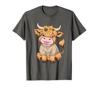 Niedliches Baby Highland Cow mit Sonnenblumen Grafik Rinder T-Shirt