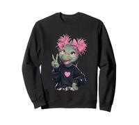 Niedliches Dinosaurier-Mädchen, rosa Brille, Friedenszeichen, Kawaii-Grafik Sweatshirt