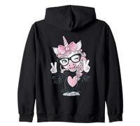 Niedliches Einhorn mit großer schwarzer Brille, rosa Schleife Kapuzenjacke
