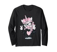 Niedliches Einhorn mit großer schwarzer Brille, rosa Schleife Langarmshirt