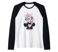 Niedliches Einhorn mit großer schwarzer Brille, rosa Schleife Raglan