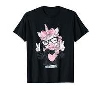 Niedliches Einhorn mit großer schwarzer Brille, rosa Schleife T-Shirt