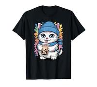 Niedliches Kätzchen Kawaii Bubble Tea Katze trinkt Boba Tee Anime T-Shirt