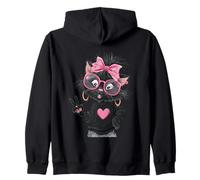 Niedliches Kätzchen-Mädchen, rosa Brille, Peace-Zeichen, Katzen-Grafik Kapuzenjacke