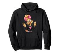 Niedliches Küken-Mädchen-Brille, Peace-Zeichen, Vogel, Grafik, rosa Pullover Hoodie