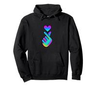 Niedliches Regenbogen-Farbverlauf, Finger-Herz-Design Pullover Hoodie