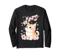 Niedliches Sakura-Kätzchen, Kirschblüte, japanische Kawaii-Anime-Katze Langarmshirt