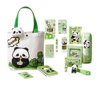 Niedliches Schreibwaren-Set - Panda-Federmäppchen mit magnetischem Lesezeichen und Schlüsselanhänger - tragbare Canvas-Tasche für Schüler, Mädchen, Schulrucksack-Organisation