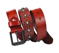 Nietengürtel Herren Damen, Punk Rock Accessoires, Rollschnalle, Vintage Western Gürtel Herren Studded Belt Für Jeans Pants Dresses, Herrengürtel,Rot,115CM/45.3''