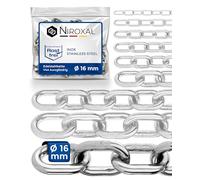 NietFullThings 50cm = 0,5 meter 16mm starke Edelstahlkette Meterware V4A Kette kurzgliedrig am Stück Ankerkette A4 DIN766 Rundgliederketten DIN56856 rostfreie Stahlkette Absperrkette 0,5m