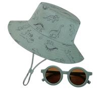 Nievajio 1 Stück Sonnenhut Kinder, Breiter Krempe Nackenschutz Fischerhut Baby mit Sonnenbrille, Atmungsaktiv Bucket Hat mit Verstellbarem Kinnriemen