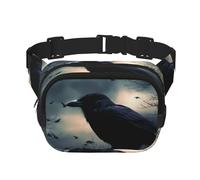 Night Crow Bauchtasche für Damen, wasserdicht, verstellbar, Hüfttasche, modisch, lässig, Crossbody-Tasche, Bauchtasche für Laufen, Workout, Wandern, Reisen, Schwarz, Einheitsgröße, Schwarz ,