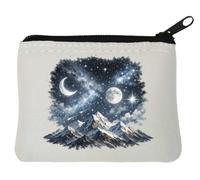Night Sky Over Snowy Mountain Peaks Neopren-Münzgeldbörse, 10 x 11 cm, Weiß