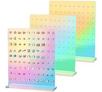 NiHome Schillernder Ohrringhalter mit 90 Löchern, Regenbogenfarben, schillernde Ohrstecker, Schmuckständer, 3er-Set, Ständer, Organizer, Acryl-Ohrringhalter, Organizer für Mädchen und Frauen