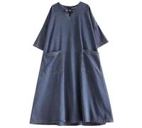 Niiyyjj Übergroßes Jeanskleid, lockere Passform, lässiges langes Kleid für Damen, Rundhalsausschnitt, Vintage-Jeanskleider, blau, XL