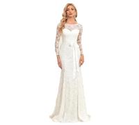 Niiyyjj Weiße Applikationen Hochzeitskleider Sheer Langarm Spitze Brautkleid Kleid Meerjungfrau Abendkleid, weiß, Medium