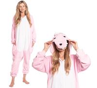nikcorp - Schlafanzug Damen Kinder, Jumpsuit Pyjama Damen, Onesie Kostüm Cosplay - aus weichem, warmem Material - Größen für Kinder und Erwachsene - Dinosaurier, Rosa, XL