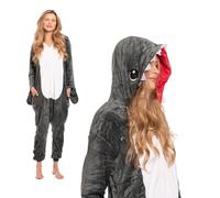 nikcorp - Schlafanzug Damen Kinder, Jumpsuit Pyjama Damen, Onesie Kostüm Cosplay - aus weichem, warmem Material - Größen für Kinder und Erwachsene - Hai, Grau, L