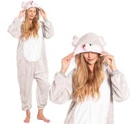 nikcorp - Schlafanzug Damen Kinder, Jumpsuit Pyjama Damen, Onesie Kostüm Cosplay - aus weichem, warmem Material - Größen für Kinder und Erwachsene - Maus, Grau, S