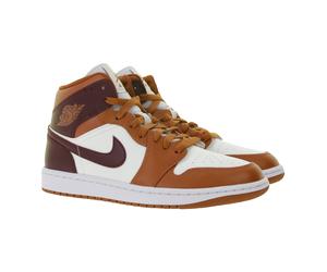 NIKE Air Jordan 1 Mid Damen Sneaker Echtleder Turnschuhe Mid-Top Sneaker BQ6472-200 Weiß/Rot/Braun 36 1/2