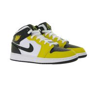 NIKE Air Jordan 1 Mid Kinder Sneaker Mädchen und Jungen Echtleder Turnschuhe Mid-Top Sneaker DQ8423-701 Gelb/Weiß/Schwarz 38