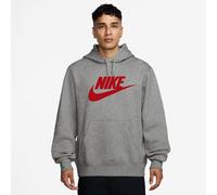 Kapuzensweatshirt NIKE SPORTSWEAR "M NK CLUB BB PO GFX HOODIE", Herren, Gr. L, dk grau heather, university rot, Jersey, Obermaterial: 80% Baumwolle, 20% Polyester, normal, Rundhals, angesetztes Bündch