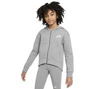 Nike Girls G NSW Club FLC FZ Hoodie LBR Sweatshirt, Carbon Heather/White, M