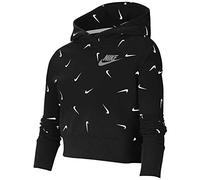 Nike Kinder Kinder Kapuzensweat Crop AOP Kapuzensweat, Black/White/Lt Smoke Grey, S, CZ2566