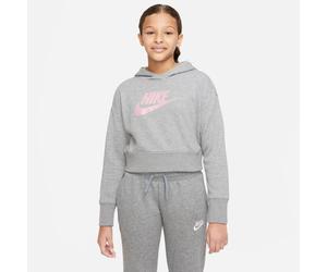 Nike Mädchen Sweatshirt Club French Terry Cropped Hoodie DC7210-093 122-128 Carbon Heather/Elem. Pink