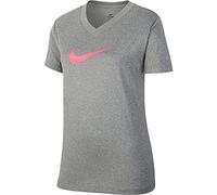 Nike Mädchen T-Shirt G NK Dry Tee Leg Vneck Swoosh, Carbon Heather, S, AR5039