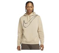 NIKE Sportswear Across Logo Fleece Pullover Hoodie - Braun Beige Big Swoosh Herren Größe L, Braun / Beige