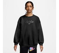 Sweatshirt NIKE SPORTSWEAR "G NSW STDIO FLC OVRSZD CRW AOP", Mädchen, Gr. L (152/158), schwarz, angeraute Sweatware, Obermaterial: 80% Baumwolle, 20% Polyester, normal, Rundhals, angesetztes Bündchen,