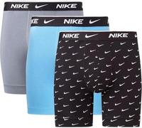 Nike Underwear Herren Essential Boxer Briefs 3er Pack - Unterstützender Sitz, Stretch Material, Hoher, Swoosh Print/Grey/Uni. Blue, XS