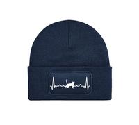 NIMAMA Kinder Mütze Beanie Heartbeat Katze Wintermütze Statement Spruch Print Geschenk Unisex Strickmütze für Jungen und Mädchen - Navyblau