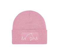 NIMAMA Kinder Mütze Beanie Heartbeat Pferd Wintermütze Statement Spruch Print Geschenk Unisex Strickmütze für Jungen und Mädchen - Rosa