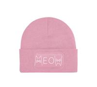 NIMAMA Kinder Mütze Beanie Meow Katze Wintermütze Statement Spruch Print Geschenk Unisex Strickmütze für Jungen und Mädchen - Rosa