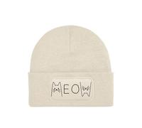 NIMAMA Kinder Mütze Beanie Meow Katze Wintermütze Statement Spruch Print Geschenk Unisex Strickmütze für Jungen und Mädchen - Beige
