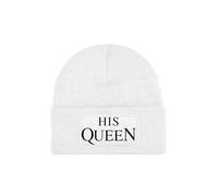 NIMAMA Mütze Beanie HisQueen Wintermütze Statement Spruch Print Geschenk Unisex Strickmütze für Herren & Damen - Weiß