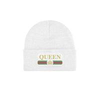 NIMAMA Mütze Beanie Queen Pärchen Wuntermütze Statement Spruch Print Geschenk Unisex Strickmütze für Herren & Damen - Weiß
