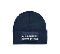 NIMAMA Pferd Beanie Mütze AUS DEM Weg ICH MUSS ZUM STALL Lustiger Spruch Damen Wintermütze Statement Strickmütze für Frauen Wollmütze als Geschenk - Navyblau
