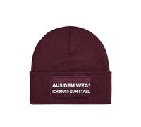NIMAMA Pferd Beanie Mütze AUS DEM Weg ICH MUSS ZUM STALL Lustiger Spruch Damen Wintermütze Statement Strickmütze für Frauen Wollmütze als Geschenk - Burgund