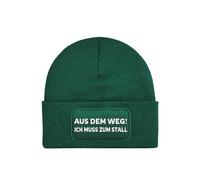 NIMAMA Pferd Beanie Mütze AUS DEM Weg ICH MUSS ZUM STALL Lustiger Spruch Damen Wintermütze Statement Strickmütze für Frauen Wollmütze als Geschenk - Flaschengrün