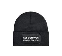 NIMAMA Pferd Beanie Mütze AUS DEM Weg ICH MUSS ZUM STALL Lustiger Spruch Damen Wintermütze Statement Strickmütze für Frauen Wollmütze als Geschenk - Schwarz