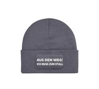 NIMAMA Pferd Beanie Mütze AUS DEM Weg ICH MUSS ZUM STALL Lustiger Spruch Damen Wintermütze Statement Strickmütze für Frauen Wollmütze als Geschenk - Dunkelgrau