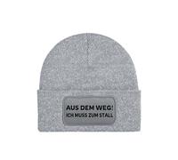 NIMAMA Pferd Beanie Mütze AUS DEM Weg ICH MUSS ZUM STALL Lustiger Spruch Damen Wintermütze Statement Strickmütze für Frauen Wollmütze als Geschenk - Garumeliert
